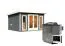 Saunahaus "Anni 2" SET B mit Ofen 9 kW, Farbe: Terragrau - 369 x 309 cm (B x T), Grundfläche: 9,3 m²