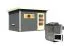 Saunahaus "Linnea 3" SET mit moderner Tür & Ofen 9 kW, Farbe: Terragrau - 396 x 231 cm (B x T), Grundfläche: 8,4 m²