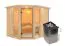 Sauna "Tjelvar 3" SET mit bronzierter Tür und Kranz mit Ofen 9 kW - 245 x 210 x 202 cm (B x T x H)