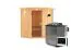 Sauna "Leevi" SET mit Kranz. Farbe: Natur, Ofen BIO 9 kW - 184 x 165 x 202 cm (B x T x H)