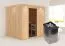 Sauna "Eemil" SET mit graphitfarbener Tür und Kranz - Farbe: Natur, Ofen 9 kW - 210 x 184 x 202 cm (B x T x H)