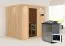 Sauna "Eemil" SET mit graphitfarbener Tür und Kranz - Farbe: Natur, Ofen BIO 9 kW - 210 x 184 x 202 cm (B x T x H)