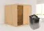 Sauna "Aleksi" SET mit graphitfarbener Tür - Farbe: Natur, Ofen 9 kW - 196 x 196 x 198 cm (B x T x H)