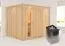 Sauna "Toivo" SET mit Energiespartür und Kranz - Farbe: Natur, Ofen 9 kW, Klimamesser, Sanduhr, Baderegeltafel - 245 x 210 x 202 cm (B x T x H)
