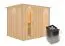 Sauna "Toivo" SET mit Energiespartür und Kranz - Farbe: Natur, Ofen 9 kW, Klimamesser, Sanduhr, Baderegeltafel - 245 x 210 x 202 cm (B x T x H)