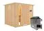 Sauna "Toivo" SET mit Energiespartür und Kranz - Farbe: Natur, Ofen externe Steuerung easy 9 kW - 245 x 210 x 202 cm (B x T x H)