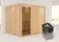 Sauna "Toivo" SET mit graphitfarbener Tür und Kranz - Farbe: Natur, Ofen 9 kW - 245 x 210 x 202 cm (B x T x H)