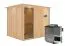 Sauna "Toivo" SET mit graphitfarbener Tür und Kranz - Farbe: Natur, Ofen BIO 9 kW - 245 x 210 x 202 cm (B x T x H)