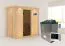 Sauna "Eeli" mit graphitfarbener Tür und Kranz SET mit Ofen externe Steuerung easy 9 kW - 210 x 132 x 202 cm (B x T x H)