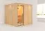 Sauna "Aleksi" mit Klarglastür und Kranz - Farbe: Natur - 210 x 210 x 202 cm (B x T x H)
