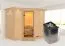 Sauna "Tjara 2" SET mit Klarglastür, Kranz & Ofen 9 kW - 264 x 198 x 212 cm (B x T x H)