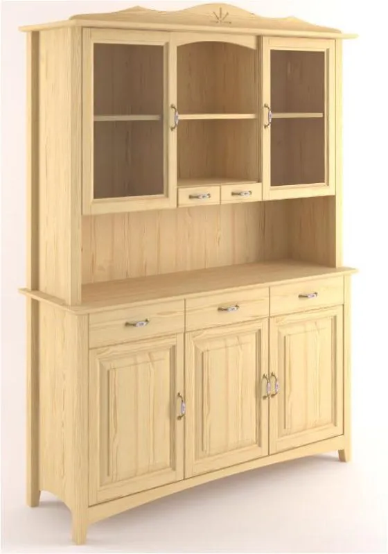 Regalschrank, Vitrine, 150 cm breit, Kiefer Holz-Massiv, Optik: Natur Abbildung