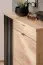 Garderobe Komplett - Set G Angvik, 5-teilig, Farbe: Eiche / Schwarz, zwei Schuhschränke, ein Garderobenschrank, ein Spiegel mit zwei Ablageflächen, vier Haken