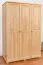 Kleiderschrank | 3 Drehtüren | 5 Fächer | mit Kleiderstange | 135 cm breit | Massivholz | Farbe: Natur Abbildung