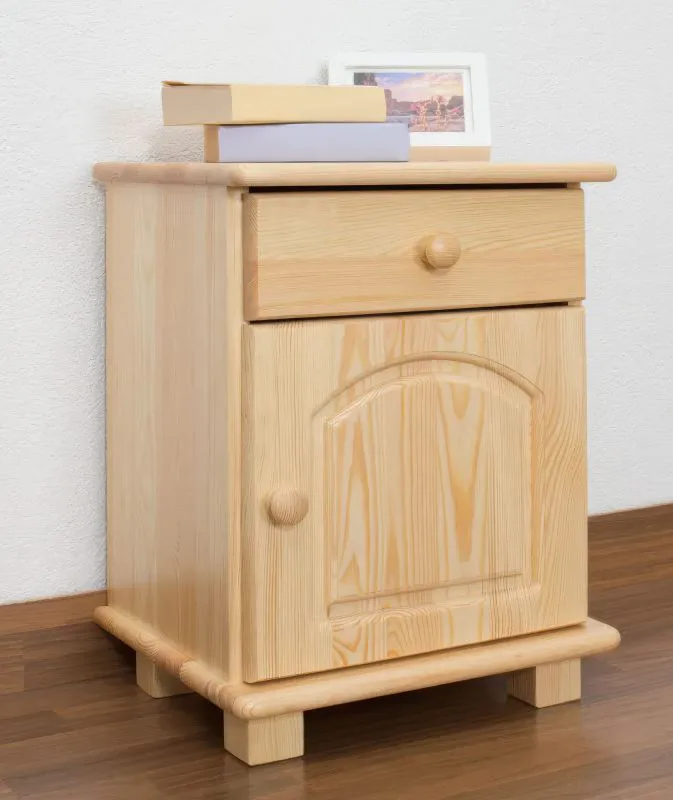 Nachtkommode Kiefer massiv Vollholz natur 010 - Abmessung 55 x 42 x 35 cm (H x B x T), Türanschlag rechts