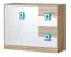 Kinderzimmer - Kommode Fabian 08, Farbe: Eiche Hellbraun / Weiß / Blau - 93 x 120 x 40 cm (H x B x T)