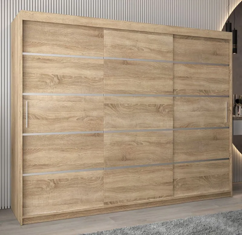 Großer 250 cm breiter Kleiderschrank mit 10 Fächern und 3 Türen | Farbe: Sonoma Eiche Abbildung