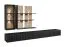 Wohnwand | 3 Meter lang | Farbe: Schwarz / Eiche Vicking | geriffelte Front | inkl. Integrierte LED-Beleuchtung | 1 Vitrine | 2 Wandregale | 300 x 45 x 160 cm
