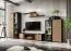 Wohnzimmer - Set B Romfo, 4-teilig, mit integrierten Biokamin, Farbe: Schwarz / Hickory Jackson, Push-to-open Funktion, zwei Vitrinen, ein TV-Schrank, ein Wandregal