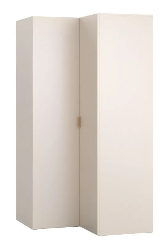 Eckkleiderschrank mit LED-Beleuchtung | Farbe: Beige | 1 Kleiderstange | Soft-Close-Funktion | 8 Fächer | Maße: 105 x 103 x 206 cm | Griffe: Eiche
