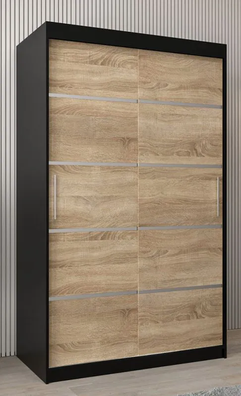 120 cm breiter Kleiderschrank mit 5 Fächern und 2 Türen | Farbe: Schwarz Abbildung