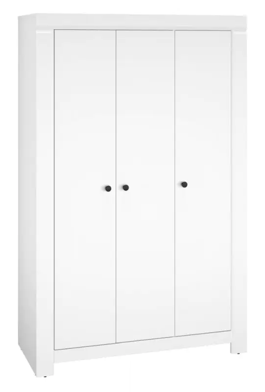 Drehtürenschrank / Kleiderschrank Orivesi 03, Farbe: Weiß - Abmessungen: 201 x 127 x 57 cm (H x B x T), mit 3 Türen und 5 Fächern