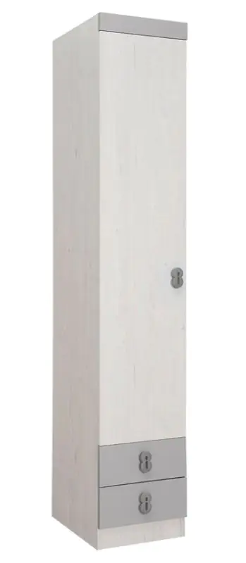 Kinderzimmer - Drehtürenschrank / Kleiderschrank Luis 17, Farbe: Eiche Weiß / Grau - 218 x 40 x 52 cm (H x B x T)