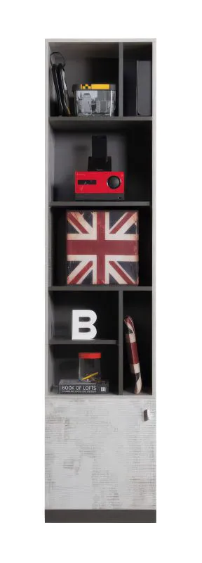 Jugendzimmer Regal Ohey 06, Farbe: Dunkelgrau / Hellgrau - Abmessungen: 195 x 45 x 40 cm (H x B x T)