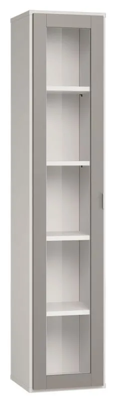 Vitrine Bellaco 34, Farbe: Weiß / Grau - Abmessungen: 187 x 39 x 40 cm (H x B x T)
