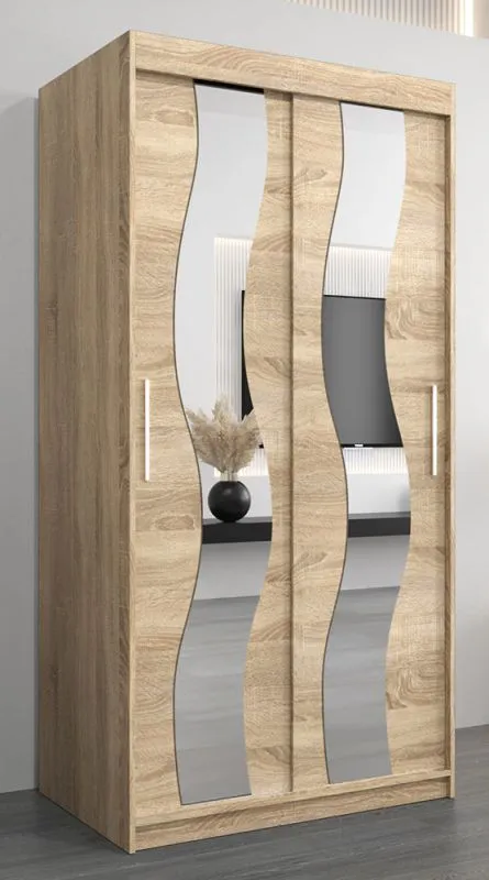 Schiebetürenschrank / Kleiderschrank Hacho 1 mit Spiegel, Farbe: Eiche Sonoma - Abmessungen: 200 x 100 x 62 cm ( H x B x T)