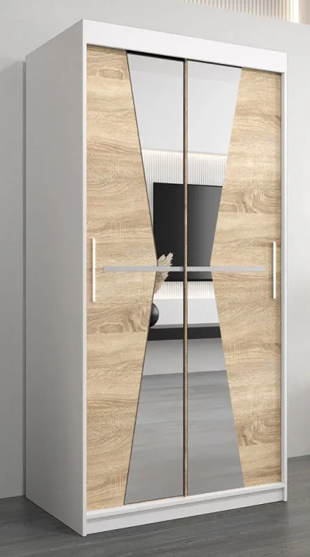 1 Meter breiter Kleiderschrank mit 2 Türen | Farbe: Sonoma Eiche / Weiß Abbildung