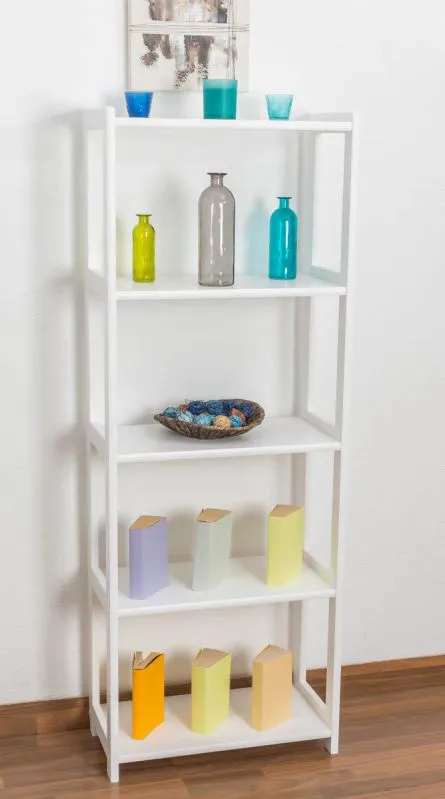 Regal, Küchenregal, Wohnzimmerregal, Bücherregal - 60 cm breit, Kiefer Holz-Massiv, Farbe: Weiß Abbildung