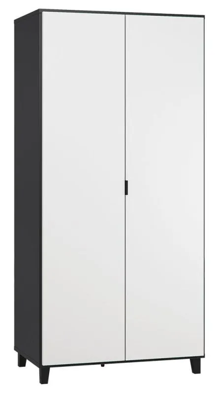 Wohnzimmer - Kleiderschrank mit LED, Farbe: Schwarz / Weiß - Abmessungen: 195 x 93 x 57 cm (H x B x T) Abbildung