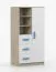 Bücherregal 80 cm breit | Weiß / Sonoma Eiche | Smolikas 27 | 159 x 80 x 40 cm | 3 Schubladen | 7 Fächer | blaue Holzgriffe | Kinder | Jugend