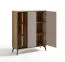 Highboard / Kommode | ABS-Kantenschutz | 102,5 x 35,5 x 123 cm | inkl. LED-Beleuchtung | Beine aus Metall | 6 Fächer | Eiche Cremona / Beige | 3 Türen