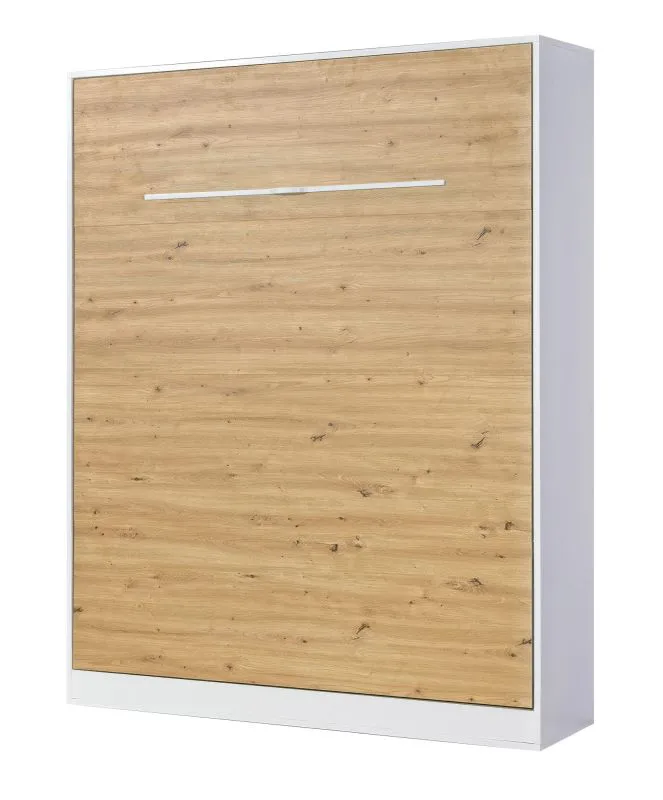 Schrankbett vertikal | inkl. Lattenrost | Liegefläche 160 x 200 cm | Klappbett | Wandbett | Doppelbett | Farbe: Eiche / Weiß | 3 Ablageflächen | Nalut 10