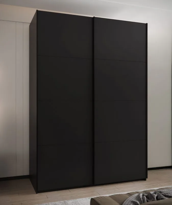 Kleiderschrank / Schiebetürenschrank | 11 Fächer | 245,5 x 180 x 64 cm | 2 Schiebetüren | 2 Kleiderstangen | 10 Einlegeböden | Farbe: Schwarz | Soft-Close