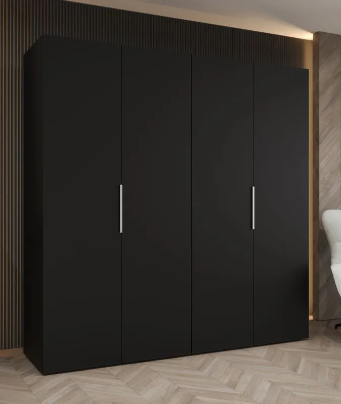 Kleiderschrank / Drehtürenschrank Korab 29, Farbe: Schwarz, zwei Kleiderstangen, 2 Meter breit, Griffe: Kaschmir, zwei Fächer, Soft-Close-Funktion