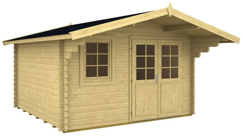 Holz-Gartenhaus 5,05 x 4,26 Meter (inkl. Dach) | 1 Fenster | 40 mm Blockbohlen |natur unbehandelt | Satteldach | inkl. Fußboden | aus nordischer Fichte Abbildung