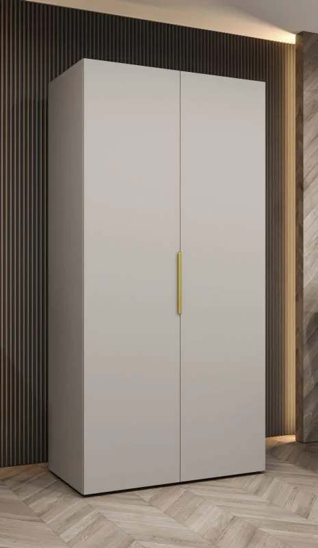 Kleiderschrank / Drehtürenschrank Korab 11, Farbe: Kaschmir, Griffe: Gold, ein Fach, 1 Meter breit, eine Kleiderstange, Soft-Close-Funktion, zwei Türen