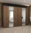 Kleiderschrank mit sechs Türen | Farbe: Walnuss | zwei Spiegeltüren | Soft-Close-Funktion | 3 Meter breit | Griffe: Schwarz | vier Kleiderstangen | vier Fächer