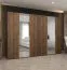 Drehtürenschrank mit zwei Spiegeltüren | Farbe: Walnuss | 3 Meter breit | vier Kleiderstangen | Griffe: Gold | vier Fächer | Soft-Close-Funktion