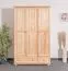 Kleiderschrank | 3 Drehtüren | 2 Schubladen | 4 Fächer | mit Kleiderstange | 120 cm breit | Massivholz | Farbe: Natur Abbildung