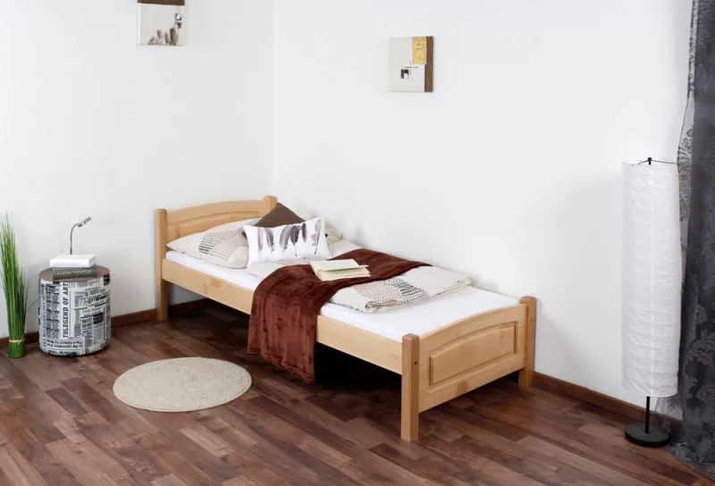 Einzelbett / Gästebett Buche massiv Vollholz natur 117, inkl. Lattenrost - Abmessung 80 x 200 cm (B x L)