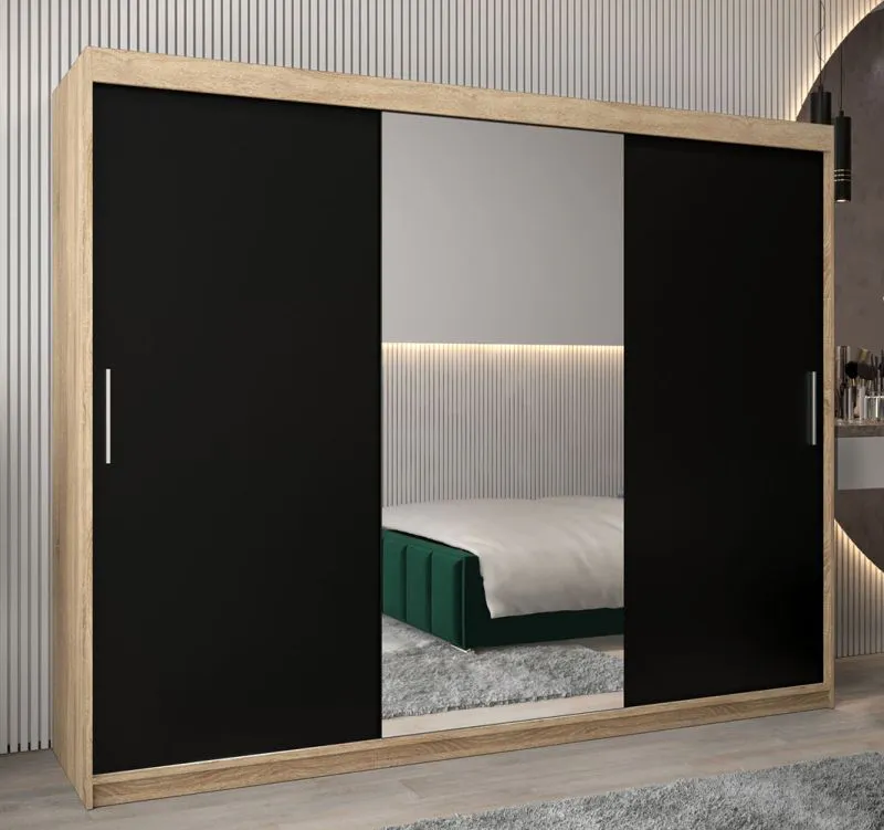 250 cm breiter Kleiderschrank mit 10 Fächern und 3 Türen | Farbe: Sonoma Eiche Abbildung
