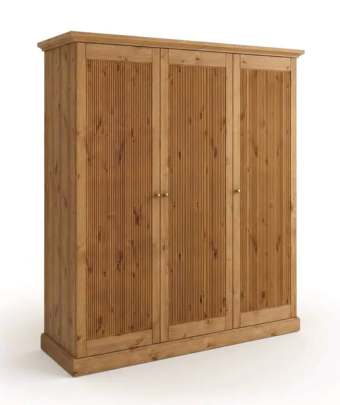Drehtürenschrank / Kleiderschrank | aus massiv finnische Kiefer | Farbe: Eiche | langlebig | Maße: 212,5 x 188,5 x 63 cm | natürliche Maserung