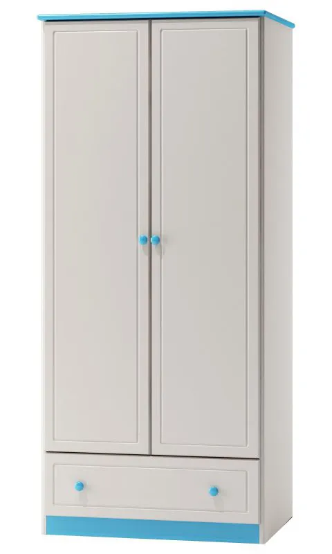 Kleiderschrank, Breite: 90 cm, Farbe: Weiß / Blau Abbildung
