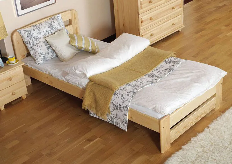 Kinderbett 90 x 200 cm | Massivholz: Kiefer | Natur Lackiert | inkl. Rollrost Abbildung