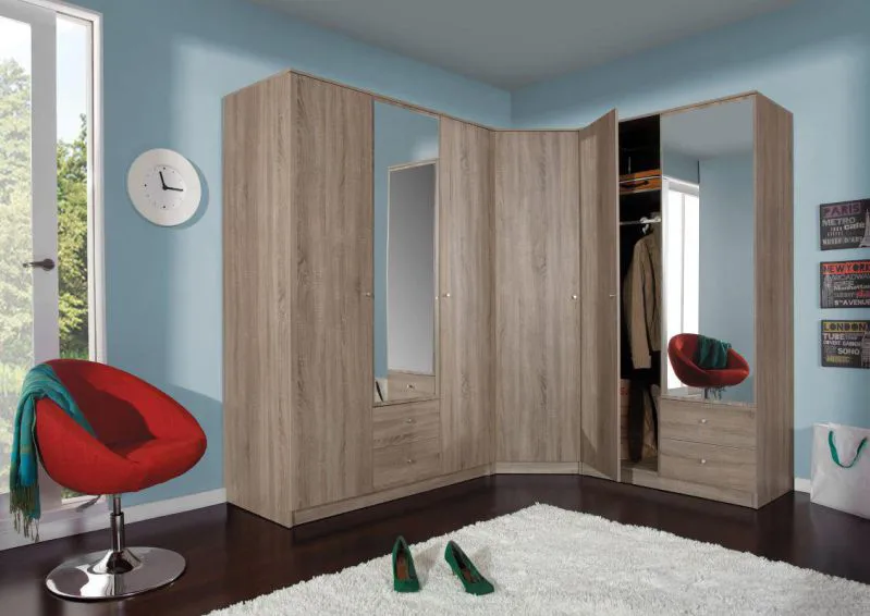 Kleiderschrank mit Spiegel, Farbe: Eiche Sonoma - Abmessungen: 213 x 100 x 59 cm (H x B x T) Abbildung
