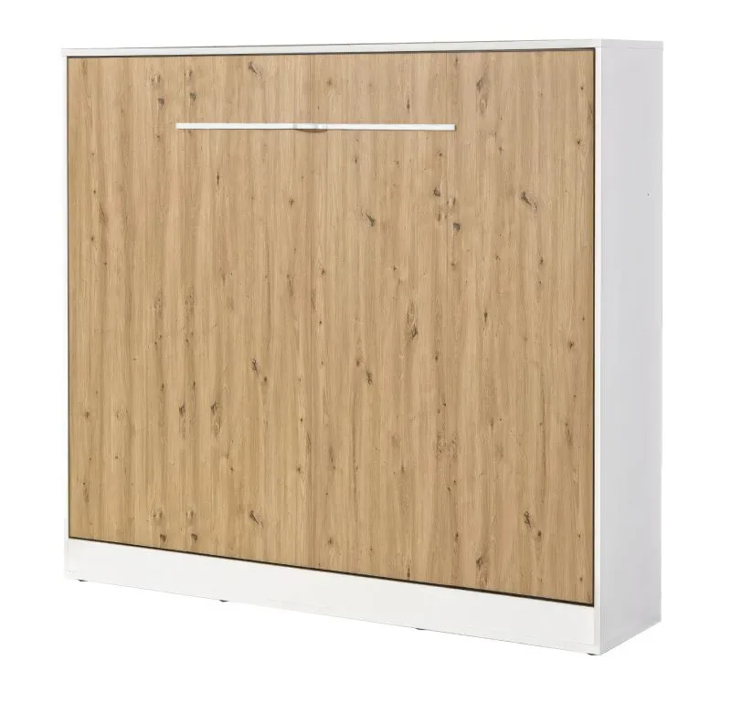 Schrankbett horizontal | inkl. Lattenrost | Liegefläche 160 x 200 cm | Klappbett | Wandbett | Doppelbett | Farbe: Eiche / Weiß | 2 Ablageflächen | Nalut 13